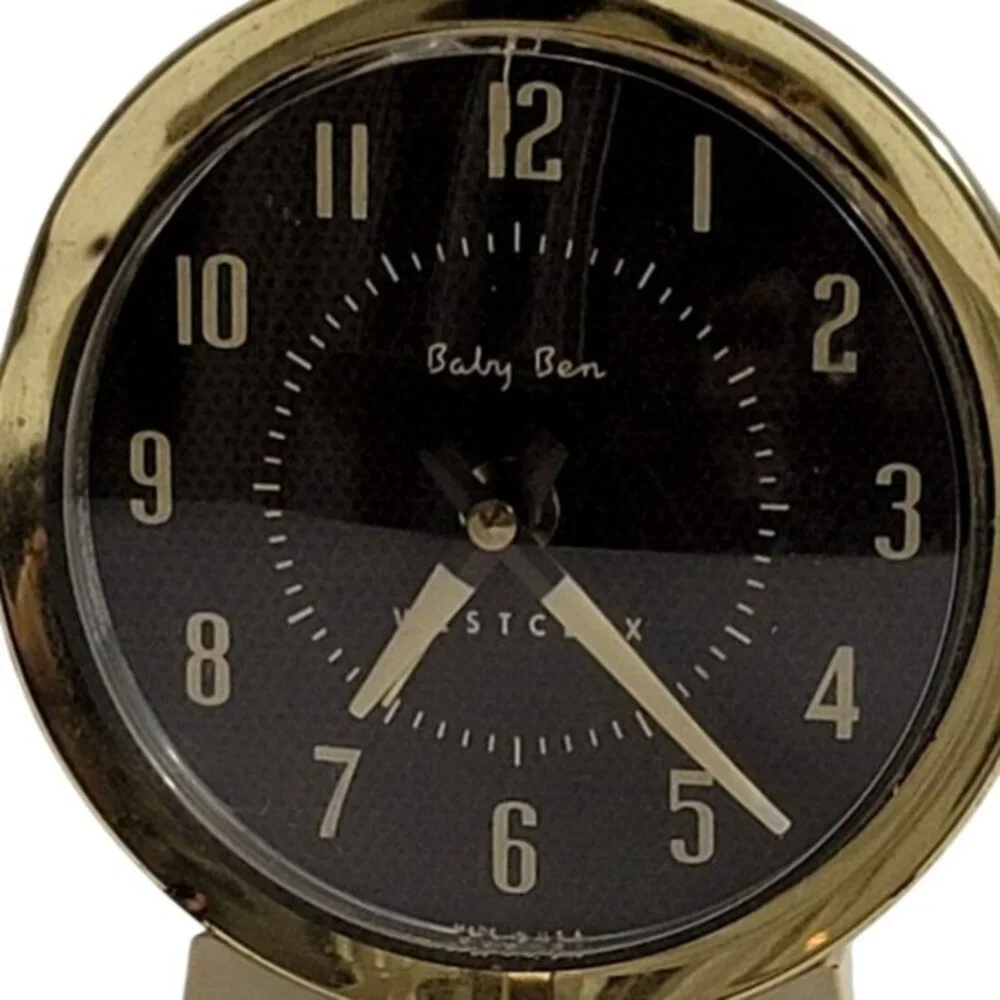 Vintage Westclox Baby Ben Alarm Clock Gold Trim Black Face